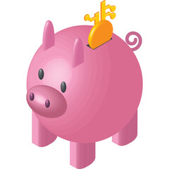 Pink Piggy Bank With Golden Musical Note Symbol On Transparent Background