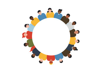 People in a circle around a white space