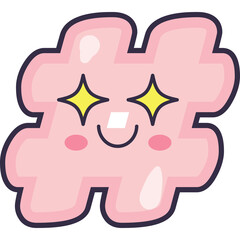 Cute Pink Hashtag Character with Sparkling Eyes and Smiling Face on Transparent Background