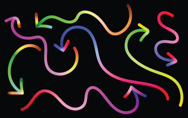 Fototapeta premium Neon Flowing Line Design, Dark Abstract Wave Art, Vibrant Ribbon Pattern