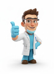 Cartoon Doctor Gives Enthusiastic Thumbs-Up Sign