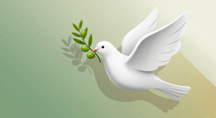 Fototapeta premium A graceful dove carrying an olive branch, symbolizing peace and serenity.