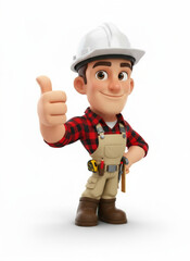 Cartoon Builder in Hard Hat Gives Thumbs-Up