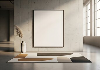 Framed artwork against concrete wall, modern interior design composition