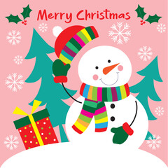Cute snowman for Christmas card, gift bag or box design
