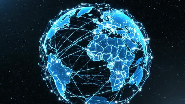 Digital Globe Rotating With Connected Networks Over A Starry Space Background Illustrating Global Connectivity And Technology