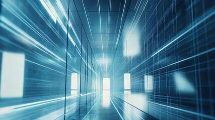 Digital network server room corridor with light streaks - Powered by Adobe
