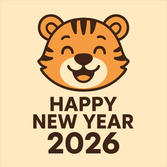 Happy New Year 2026 Flat Vector Logo Celebrating the Year of the Tiger with a Cute Tiger Face 65