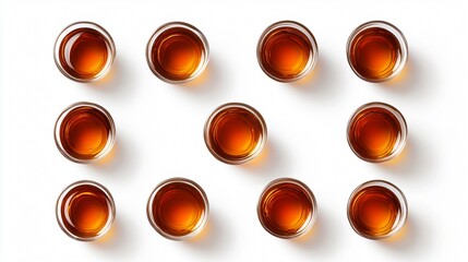Arrangement of tea cups on white surface