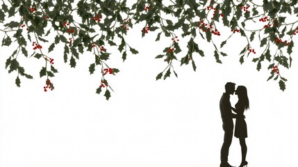 Romantic couples kissing beneath mistletoe