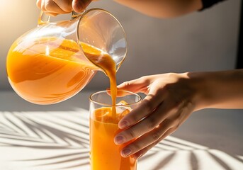 Refreshing orange juice preparation, nutritious drink, perfect for breakfast