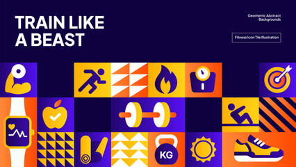 Bold Workout Icon Grid Background - Modern Health and Fitness Pattern for Sports and Active Branding