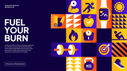 Vibrant Health and Fitness Grid Background - Modern Workout Icon Pattern for Sports and Wellness Projects