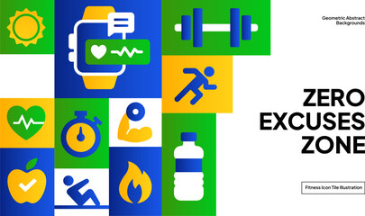 Active Lifestyle Icon Pattern Design - Vibrant Fitness Grid Background for Wellness and Sports Media