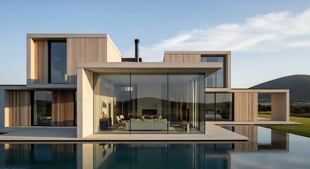 Striking contemporary home with architectural design and scenic landscape