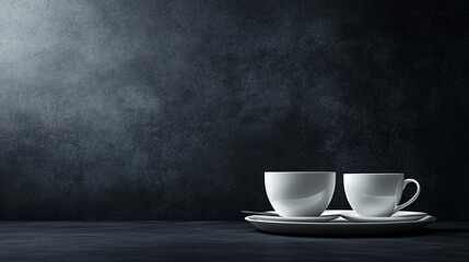 Elegant tableware on textured black backdrop