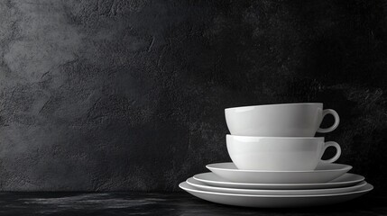 Elegant tableware displayed on dark grunge background