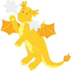 Cute Orange Dragon Character Breathing Out White Smoke Puffs With Orange Wings And Yellow Body With Spikes On A Transparent Background