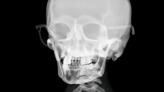 X-Ray Skull Medical Scan of Human Head & Neck with Glasses