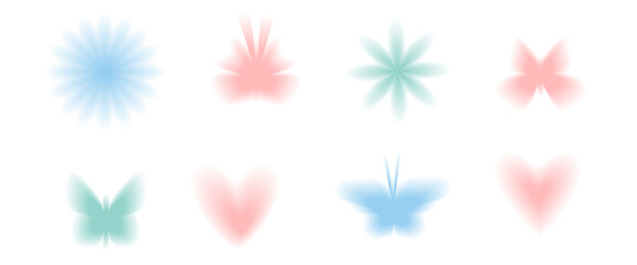 Y2k pastel butterfly and flowers icons with blurry gradient effect