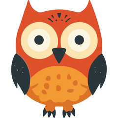 Cute Orange Owl Illustration With Big Yellow Eyes Dark Blue Wings And Orange Spots On Chest Flat Design Style Isolated On Transparent Background
