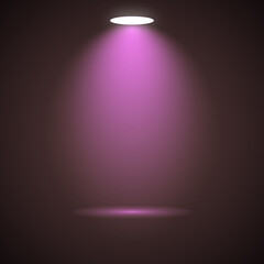 Single purple spotlight beam illuminating an empty dark stage background
