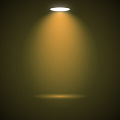 Bright spotlight illuminates an empty stage background for product display
