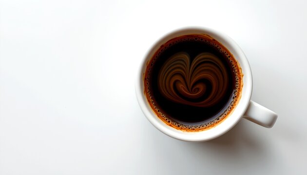A cup of aromatic coffee with latte art in the shape of a heart