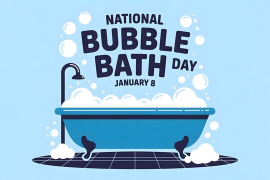 Celebrate National Bubble Bath Day on January 8! Relax, unwind, and enjoy soothing self-care moments surrounded by warm bubbles and calm blue tones.