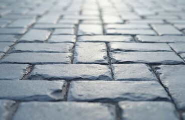 Obraz premium Close up of grey slate pavement surface with rectangular blocks. Natural stone walkway texture, outdoor pathway detail. Ground surface with weathered texture perspective.