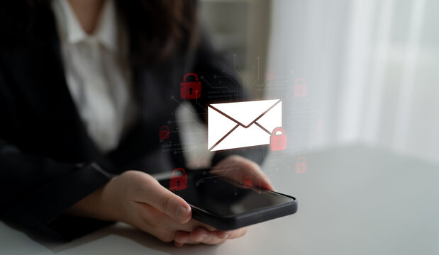 Concept of email security and cybersecurity for confidential communication. Message encryption ensures data privacy and protection from unauthorized access, spam, or phishing threats. Fermion - Powered by Adobe