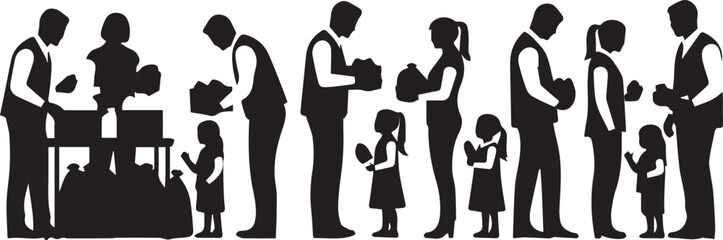 International volunteer day silhouette people giving gifts and helping others generosity charity