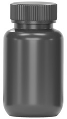 3D black plastic Medicine pills bottle  mockup isolated on white background. Blank medicine container mockup. Supplement bottles. 3d png illustration