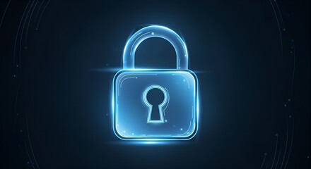 Blue background padlock and key security icon illustration
