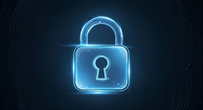 Blue background padlock and key security icon illustration
