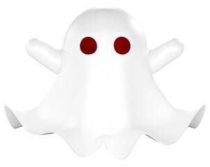 3D Cartoon white Ghosts isolated on white background. Cute Halloween Ghost Characters. Ghosts icon set. 3D png Illustration.