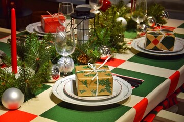 Setting the festive Christmas table.