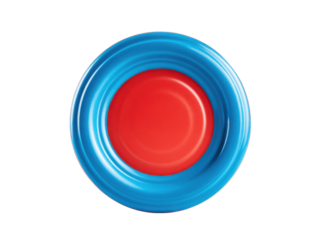 Blue rimmed red frisbee disc flying, Isolated, Png Transparent Background