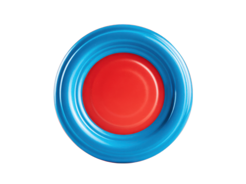 Blue rimmed red frisbee disc flying, Isolated, Png Transparent Background