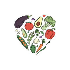 Fresh healthy food with flying vegetables and fruits. Flat vector illustration of different meal with tomato, cucumber, bell pepper, apple, and carrot. Organic food concept, diet and healthy lifestyle