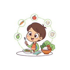 Fresh healthy food with flying vegetables and fruits. Flat vector illustration of different meal with tomato, cucumber, bell pepper, apple, and carrot. Organic food concept, diet and healthy lifestyle