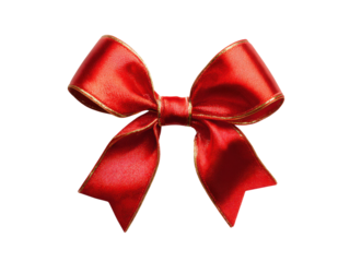 Shiny red ribbon bow with gold trim satin, Isolated, Png Transparent Background