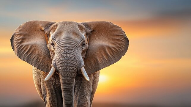 Majestic elephant stands tall with flapping ears against an African sunset capturing the beauty of wildlife in natural lighting