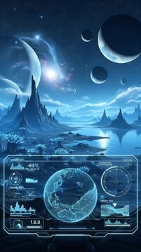 Futuristic Alien Cityscape with Digital Interface