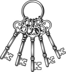 Vintage Skeleton Keys Vector Illustration.