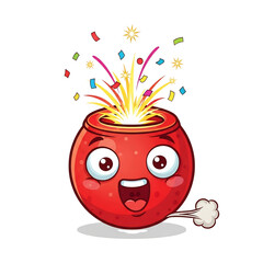 Cute firecracker character exploding with confetti isolated on transparent background illustration