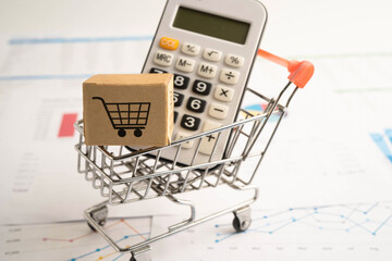 Online shopping, Shopping cart box on business graph, import export, finance commerce.