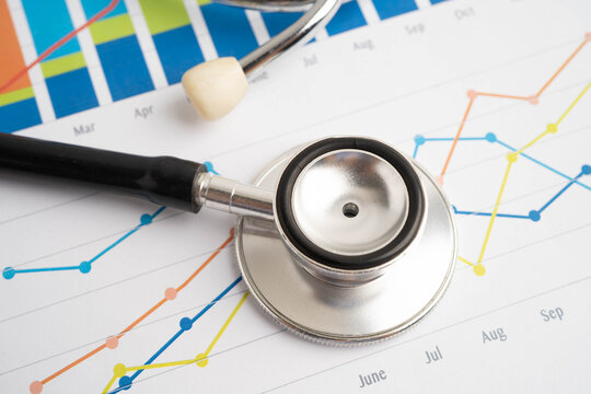 Stethoscope on chart or graph paper, Financial, account, statistics and business data medical health.