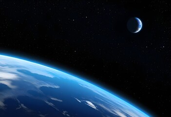 Obraz premium View of Earth and the Moon from outer space with a dark starry background.