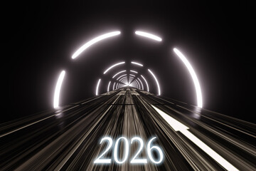 Fototapeta premium Highway road asphalt tunnel and Happy New Year 2026 concept